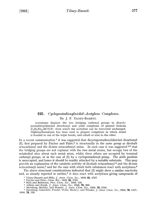 115. Cyclopentadienylnickel–acetylene complexes