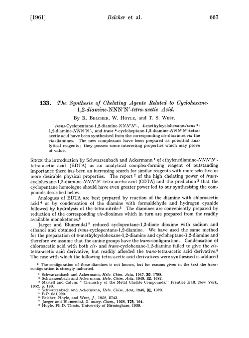 133. The synthesis of chelating agents related to cyclohexane-1,2-diamine-NNN′N′-tetra-acetic acid