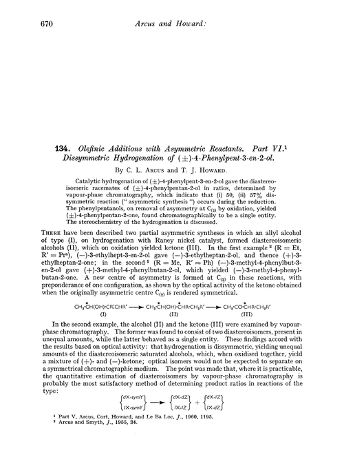134. Olefinic additions with asymmetric reactants. Part VI. Dissymmetric hydrogenation of (±)-4-phenylpent-3-en-2-ol