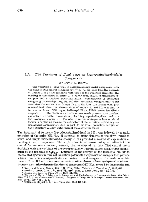 139. The variation of bond type in cyclopentadienyl–metal compounds