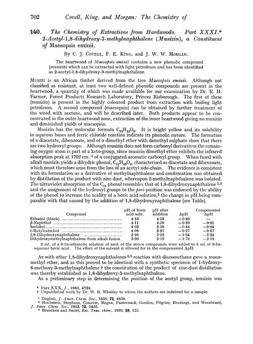 140. The chemistry of extractives from hardwoods. Part XXXI. 2-Acetyl-1,8-dihydroxy-3-methylnaphthalene (musizin), a constituent of Maesopsis eminii