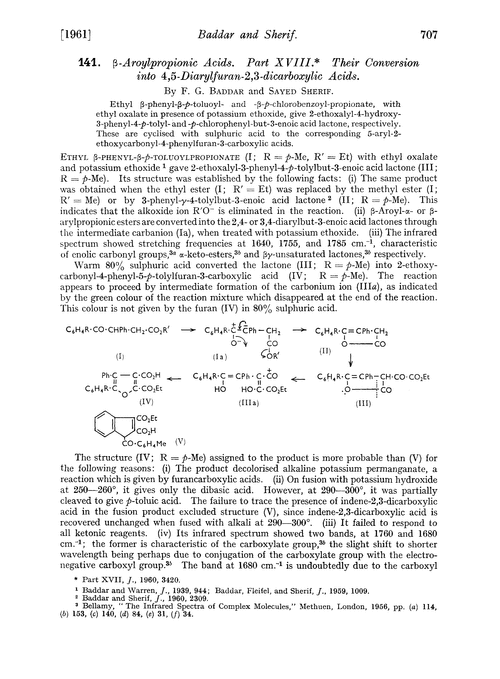 141. β-Aroylpropionic acids. Part XVIII. Their conversion into 4,5-diarylfuran-2,3-dicarboxylic acids