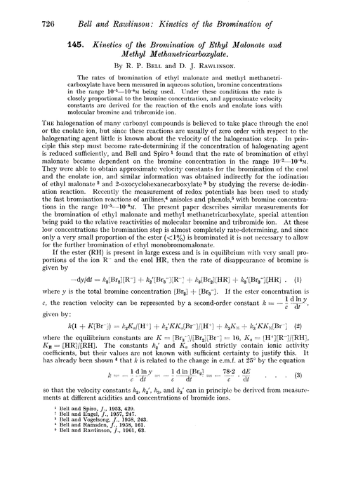 145. Kinetics of the bromination of ethyl malonate and methyl methanetricarboxylate