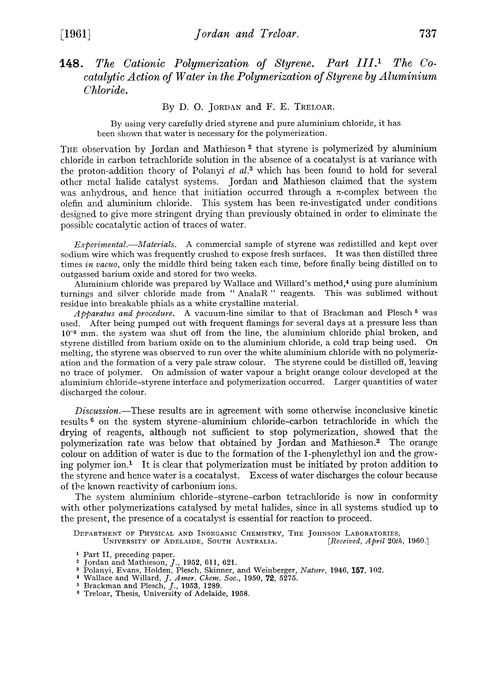 148. The cationic polymerization of styrene. Part III. The cocatalytic action of water in the polymerization of styrene by aluminium chloride