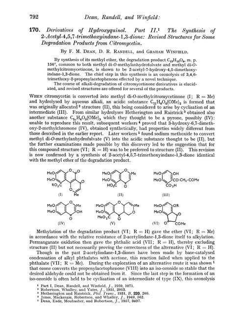 170. Derivatives of hydroxyquinol. Part II. The synthesis of 2-acetyl-4,5,7-trimethoxyindane-1,3-dione: revised structures for some degradation products from citromycetin