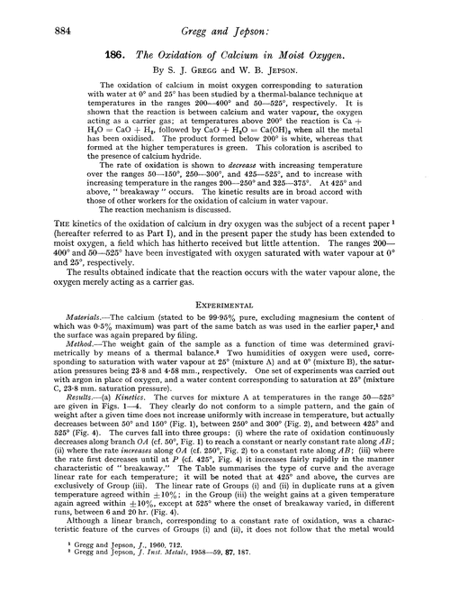 186. The oxidation of calcium in moist oxygen