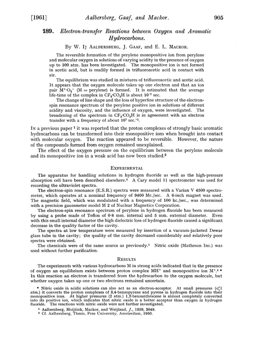 189. Electron-transfer reactions between oxygen and aromatic hydrocarbons