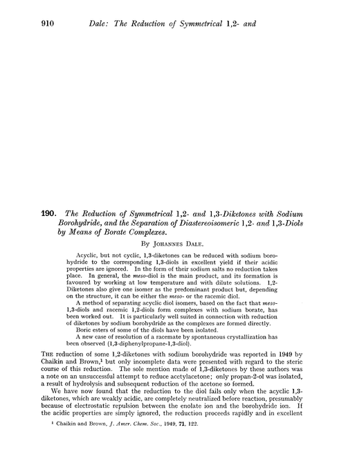 190. The reduction of symmetrical 1,2- and 1,3-diketones with sodium borohydride, and the separation of diastereoisomeric 1,2- and 1,3-diols by means of borate complexes