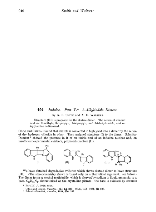 194. Indoles. Part V. 3-Alkylindole dimers
