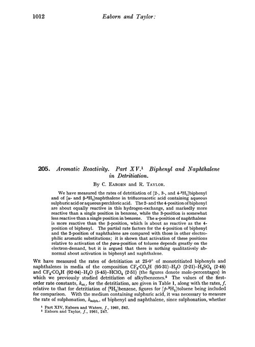 205. Aromatic reactivity. Part XV. Biphenyl and naphthalene in detritiation