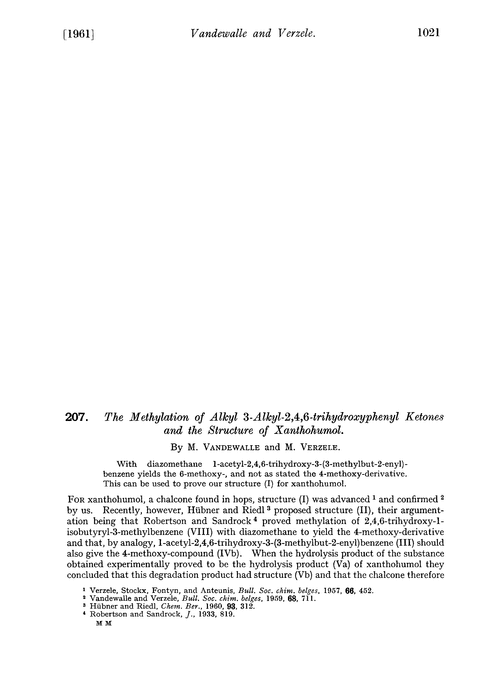 207. The methylation of alkyl 3-alkyl-2,4,6-trihydroxyphenyl ketones and the structure of xanthohumol