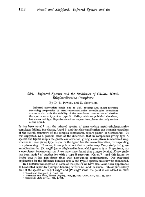 224. Infrared spectra and the stabilities of chelate metal–ethylenediamine complexes