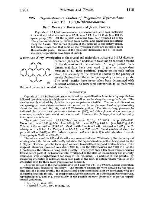 225. Crystal-structure studies of polynuclear hydrocarbons. Part V. 1,2:7,8-dibenzocoronene