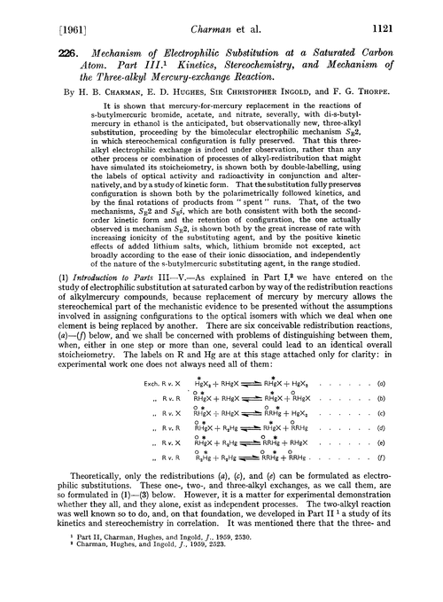 226. Mechanism of electrophilic substitution at a saturated carbon atom. Part III. Kinetics, stereochemistry, and mechanism of the three-alkyl mercury-exchange reaction