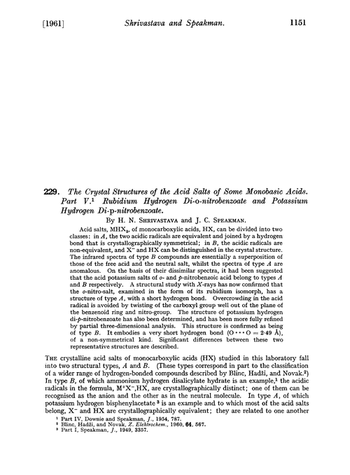 229. The crystal structures of the acid salts of some monobasic acids. Part V. Rubidium hydrogen di-o-nitrobenzoate and potassium hydrogen di-p-nitrobenzoate