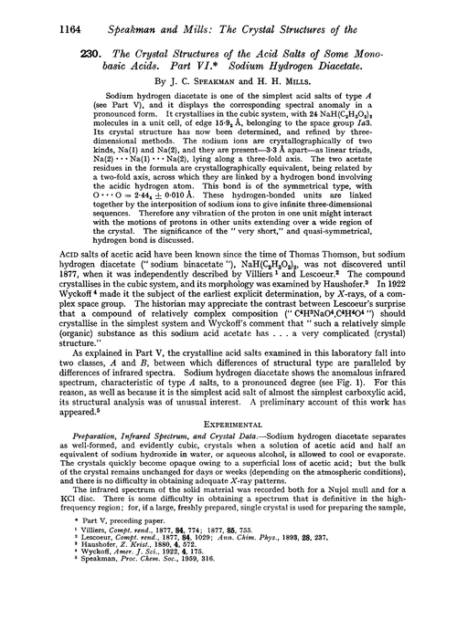 230. The crystal structures of the acid salts of some monobasic acids. Part VI. Sodium hydrogen diacetate