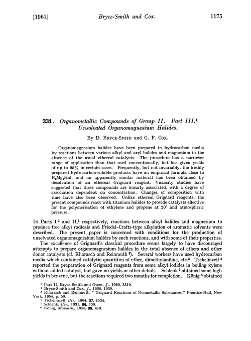 231. Organometallic compounds of group II. Part III. Unsolvated organomagnesium halides