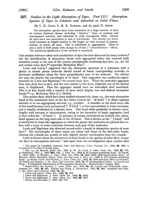 237. Studies in the light absorption of dyes. Part III. Absorption spectra of dyes in solution and adsorbed in solid films