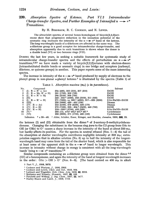 239. Absorption spectra of ketones. Part VI. Intramolecular charge-transfer spectra, and further examples of intensified n→π* transitions