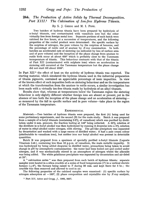 244. The production of active solids by thermal decomposition. Part XIII. The calcination of ion-free hydrous titania