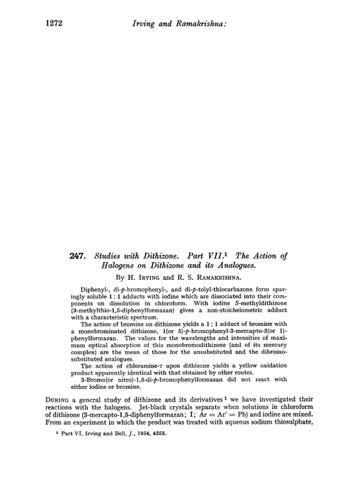 247. Studies with dithizone. Part VII. The action of halogens on dithizone and its analogues