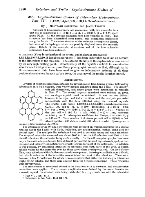248. Crystal-structure studies of polynuclear hydrocarbons. Part VI. 1,12:2,3:4,5:6,7:8,9:10,11-hexabenzocoronene