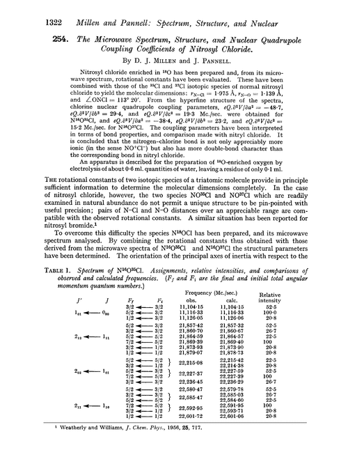 254. The microwave spectrum, structure, and nuclear quadrupole coupling coefficients of nitrosyl chloride