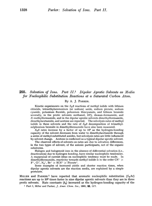 255. Solvation of ions. Part II. Dipolar aprotic solvents as media for nucleophilic substitution reactions at a saturated carbon atom