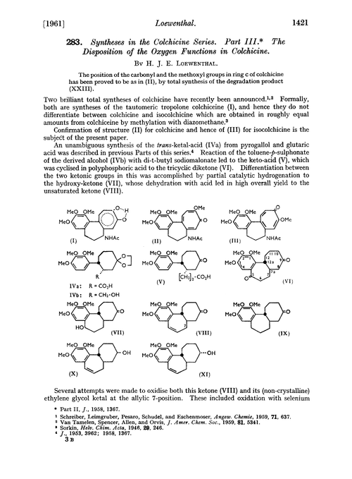 283. Syntheses in the colchicine series. Part III. The disposition of the oxygen functions in colchicine