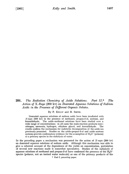 291. The radiation chemistry of azide solutions. Part II. The action of X-rays (200 kv) on deœrated aqueous solutions of sodium azide in the presence of different organic solutes