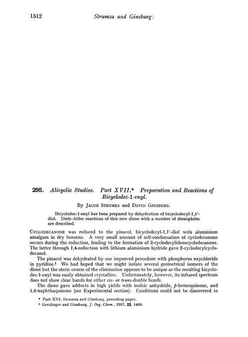 295. Alicyclic studies. Part XVII. Preparation and reactions of bicyclodec-1-enyl