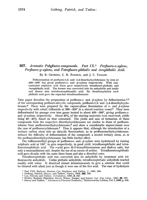 307. Aromatic polyfluoro-compounds. Part IX. Perfluoro-o-xylene, perfluoro-p-xylene, and tetrafluoro-phthalic and -terephthalic acid