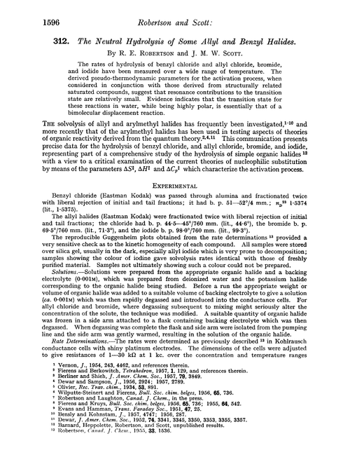 312. The neutral hydrolysis of some allyl and benzyl halides