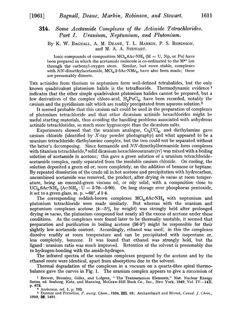 314. Some acetamide complexes of the actinide tetrachlorides. Part I. Uranium, neptunium, and plutonium