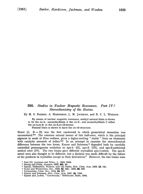 316. Studies in nuclear magnetic resonance. Part IV. Stereochemistry of the bixins