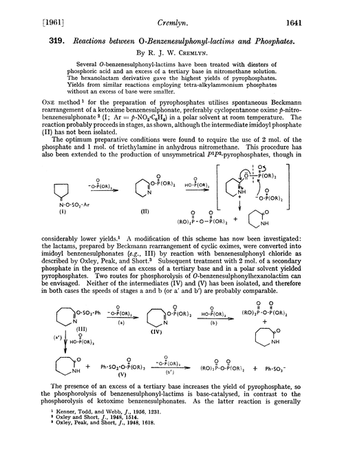 319. Reactions between O-benzenesulphonyl-lactims and phosphates