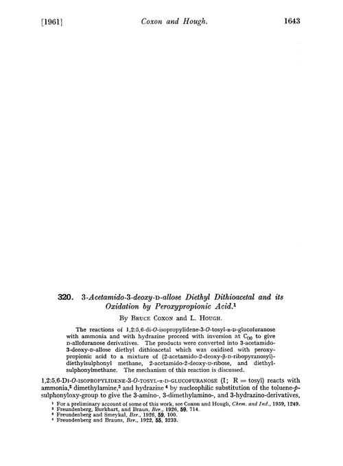 320. 3-Acetamido-3-deoxy-D-allose diethyl dithioacetal and its oxidation by peroxypropionic acid