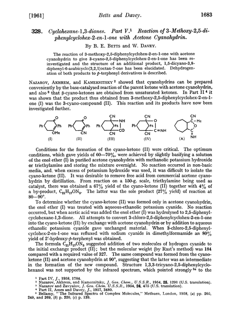 328. Cyclohexane-1,3-diones. Part V. Reaction of 3-methoxy-2,5-diphenylcyclohex-2-en-1-one with acetone cyanohydrin