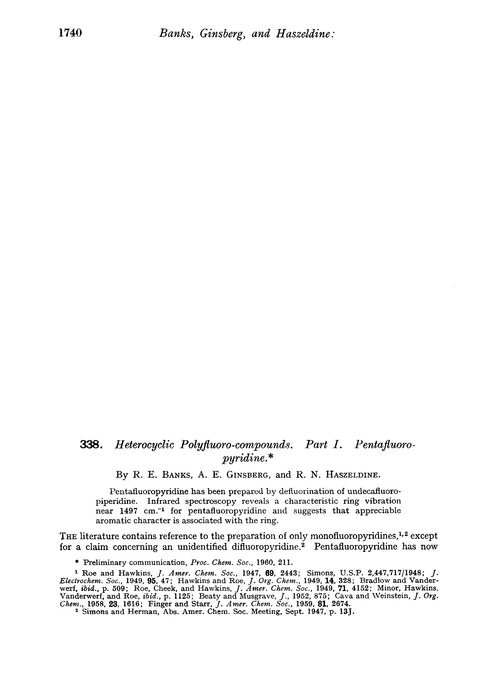 338. Heterocyclic polyfluoro-compounds. Part I. Pentafluoropyridine