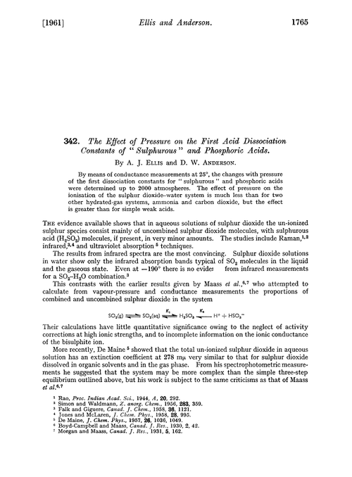 342. The effect of pressure on the first acid dissociation constants of “sulphurous” and phosphoric acids