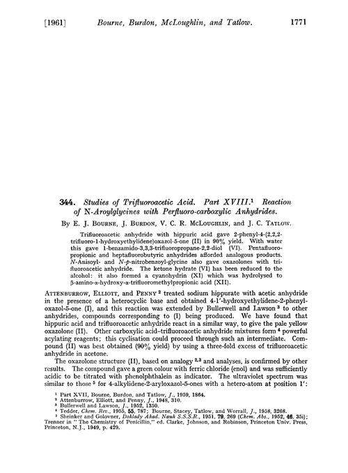 344. Studies of trifluoroacetic acid. Part XVIII. Reaction of N-aroylglycines with perfluoro-carboxylic anhydrides