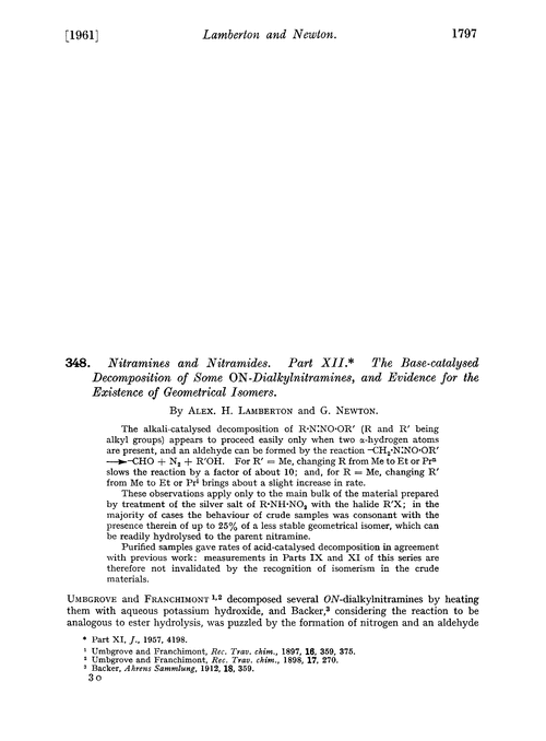 348. Nitramines and nitramides. Part XII. The base-catalysed decomposition of some ON-dialkylnitramines, and evidence for the existence of geometrical isomers