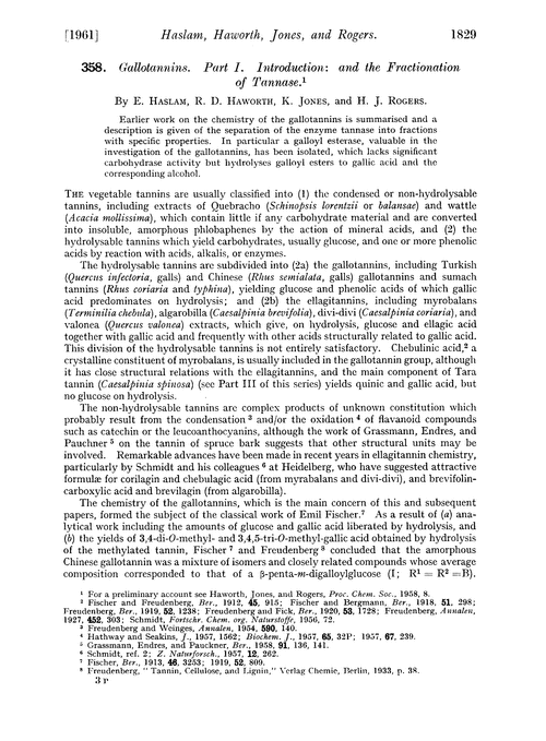 358. Gallotannins. Part I. Introduction: and the fractionation of tannase