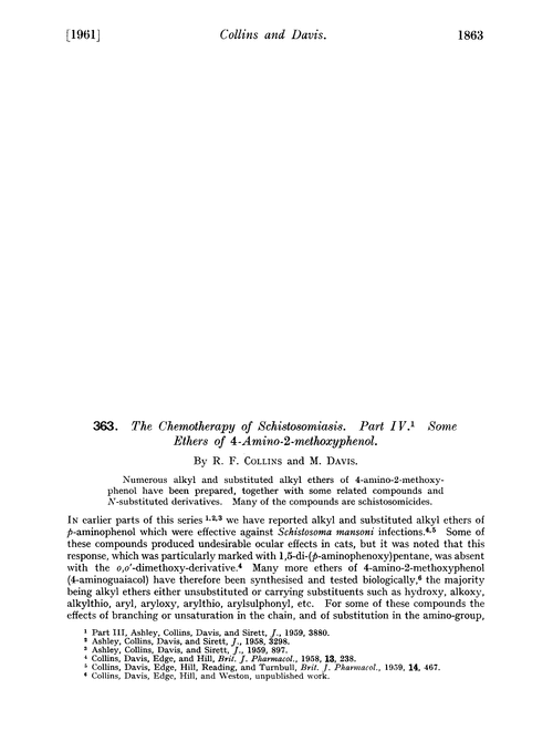 363. The chemotherapy of schistosomiasis. Part IV. Some ethers of 4-amino-2-methoxyphenol