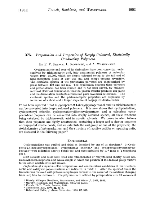 376. Preparation and properties of deeply coloured, electrically conducting polymers