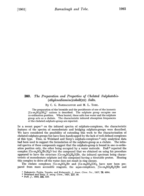 380. The preparation and properties of chelated sulphatobis-(ethylenediamine)cobalt(III) salts
