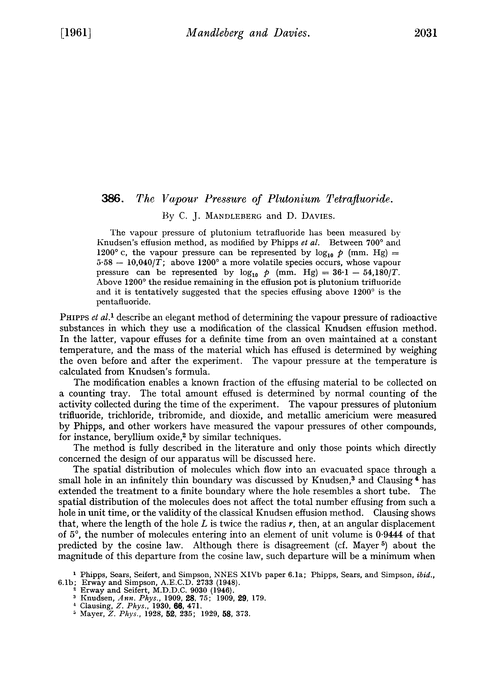 386. The vapour pressure of plutonium tetrafluoride
