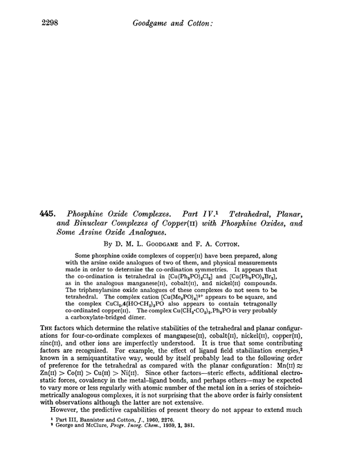 445. Phosphine oxide complexes. Part IV. Tetrahedral, planar, and binuclear complexes of copper(II) with phosphine oxides, and some arsine oxide analogues