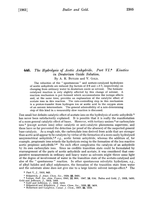 446. The hydrolysis of acetic anhydride. Part VI. Kinetics in deuterium oxide solution