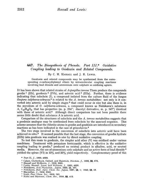 447. The biosynthesis of phenols. Part III. Oxidative coupling leading to geodoxin and related compounds